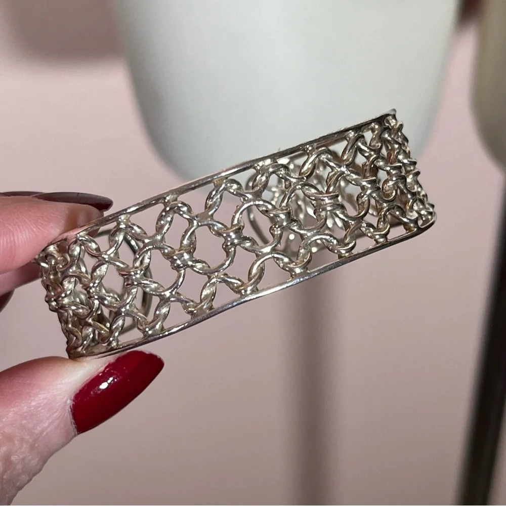 Vintage .925 sterling silver southwestern Woven Wide cuff Bracelet